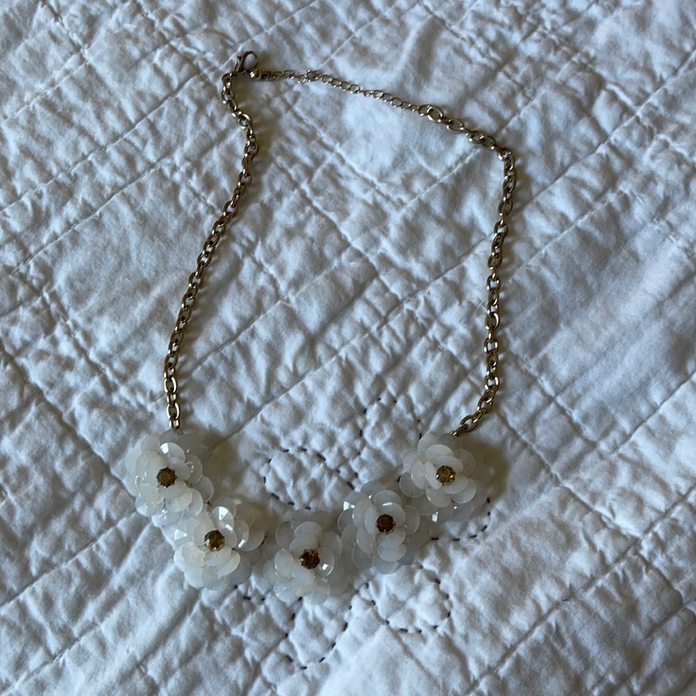 JCrew Floral Statement Necklace - White/Clear